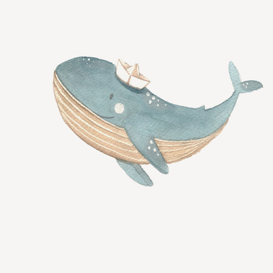 Detalle de la acuarela Ballena con veleros