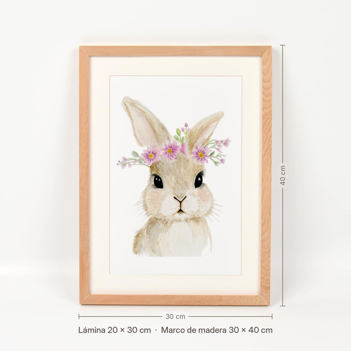 Medidas del cuadro Conejo con corona de flores