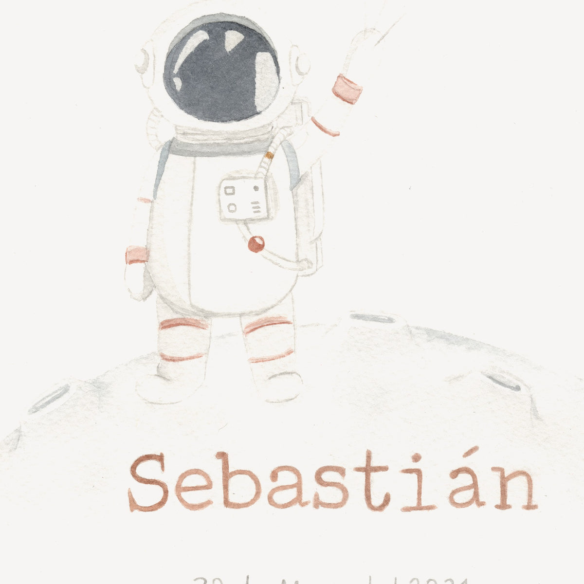 Detalle de la acuarela Astronauta