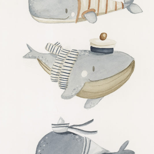 Detalle de la acuarela Ballenas marineras
