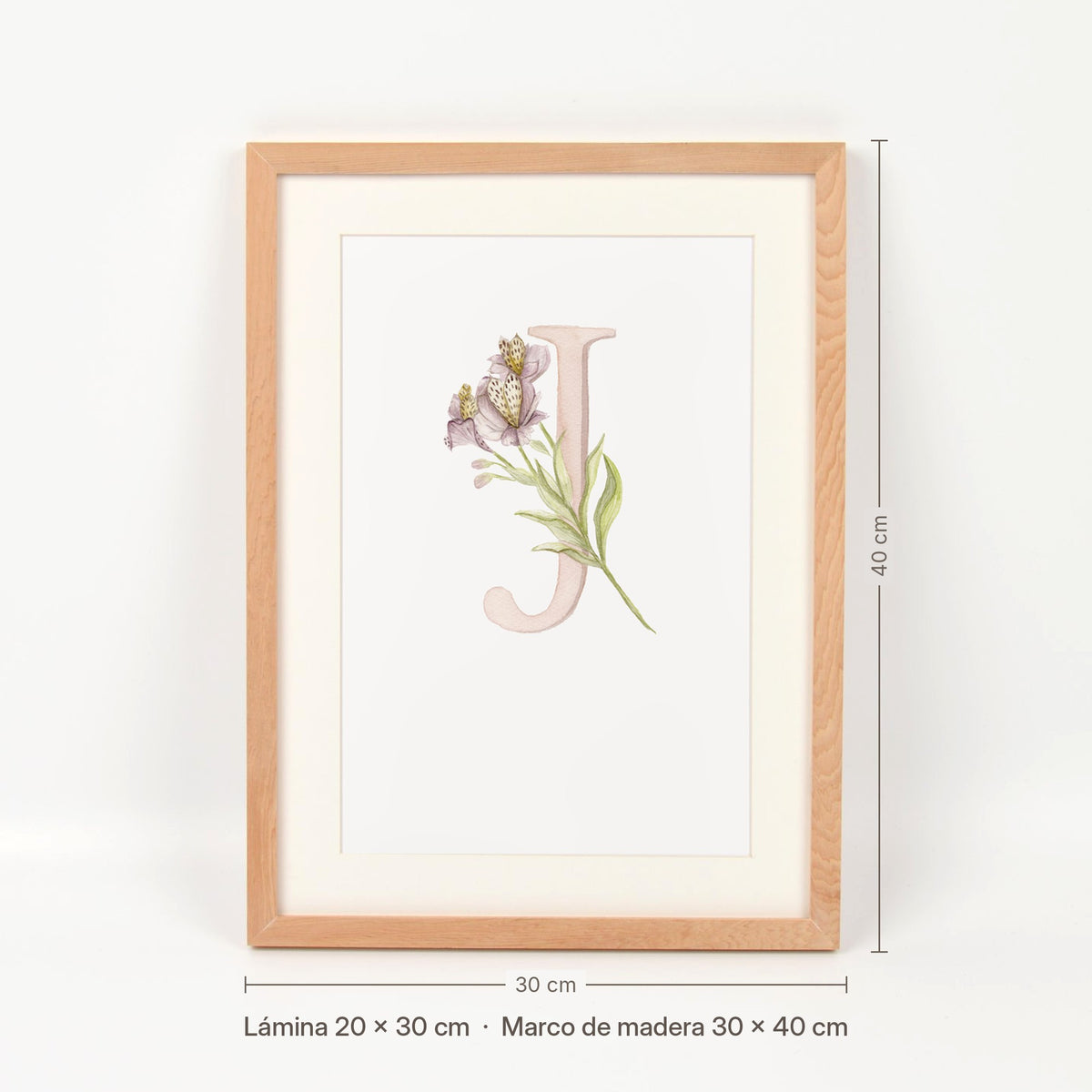 Medidas del cuadro Inicial J con flores