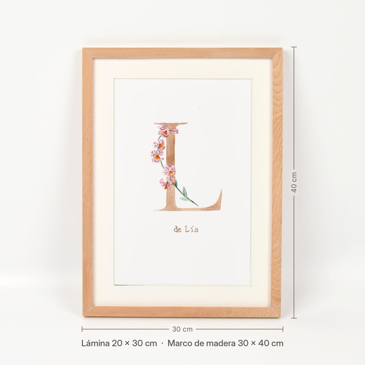 Medidas del cuadro Inicial L con flores
