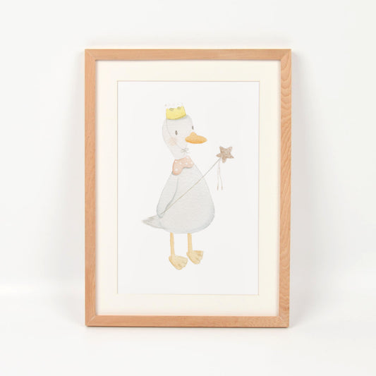 Pato con corona enmarcado en madera nativa
