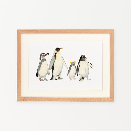 Pingüinos enmarcado en madera nativa