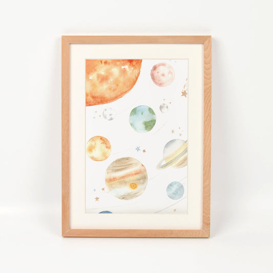 Planetas enmarcado en madera nativa