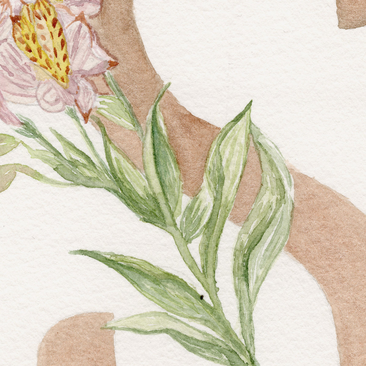 Detalle de la acuarela Inicial S con alstroemeria