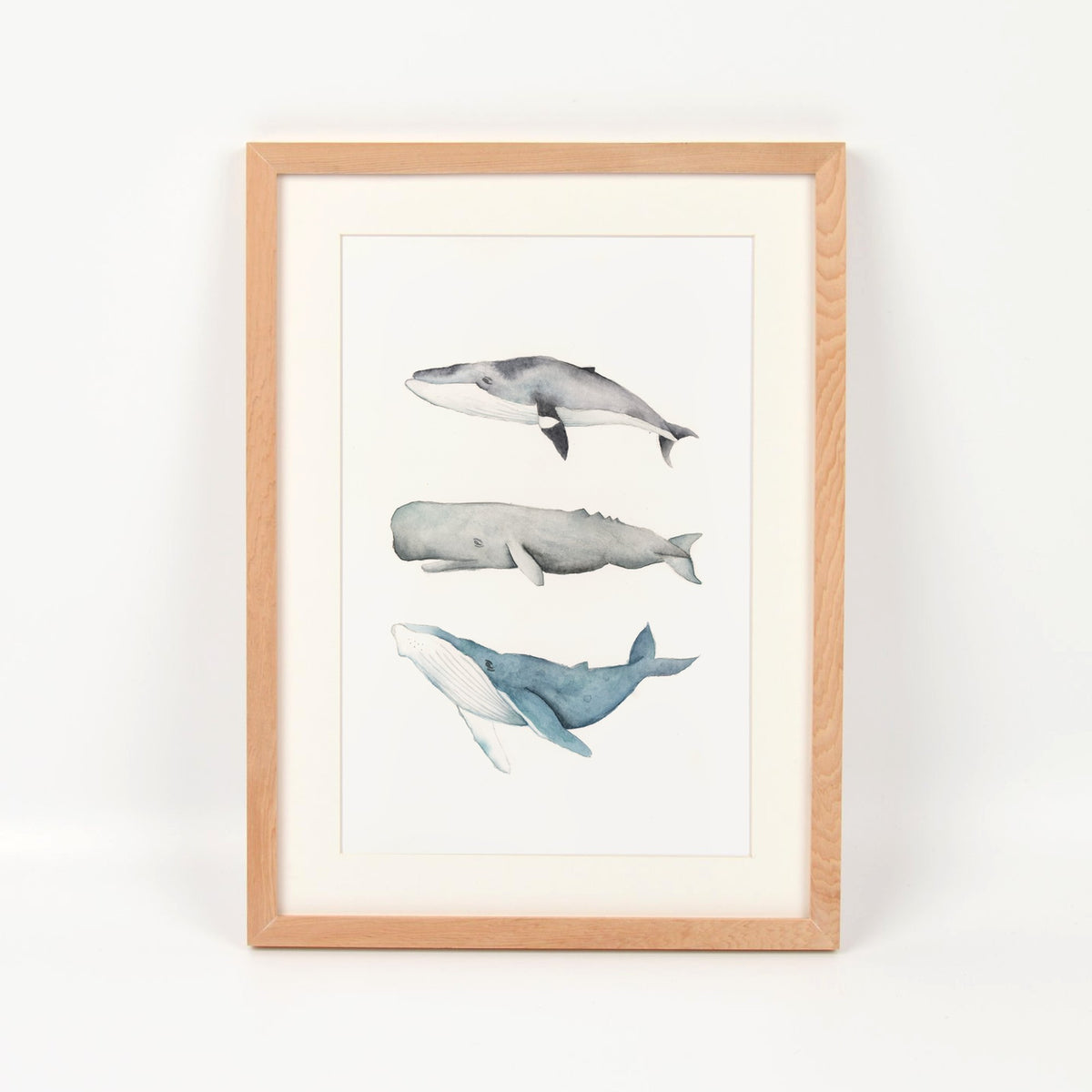 Tres ballenas enmarcado en madera nativa